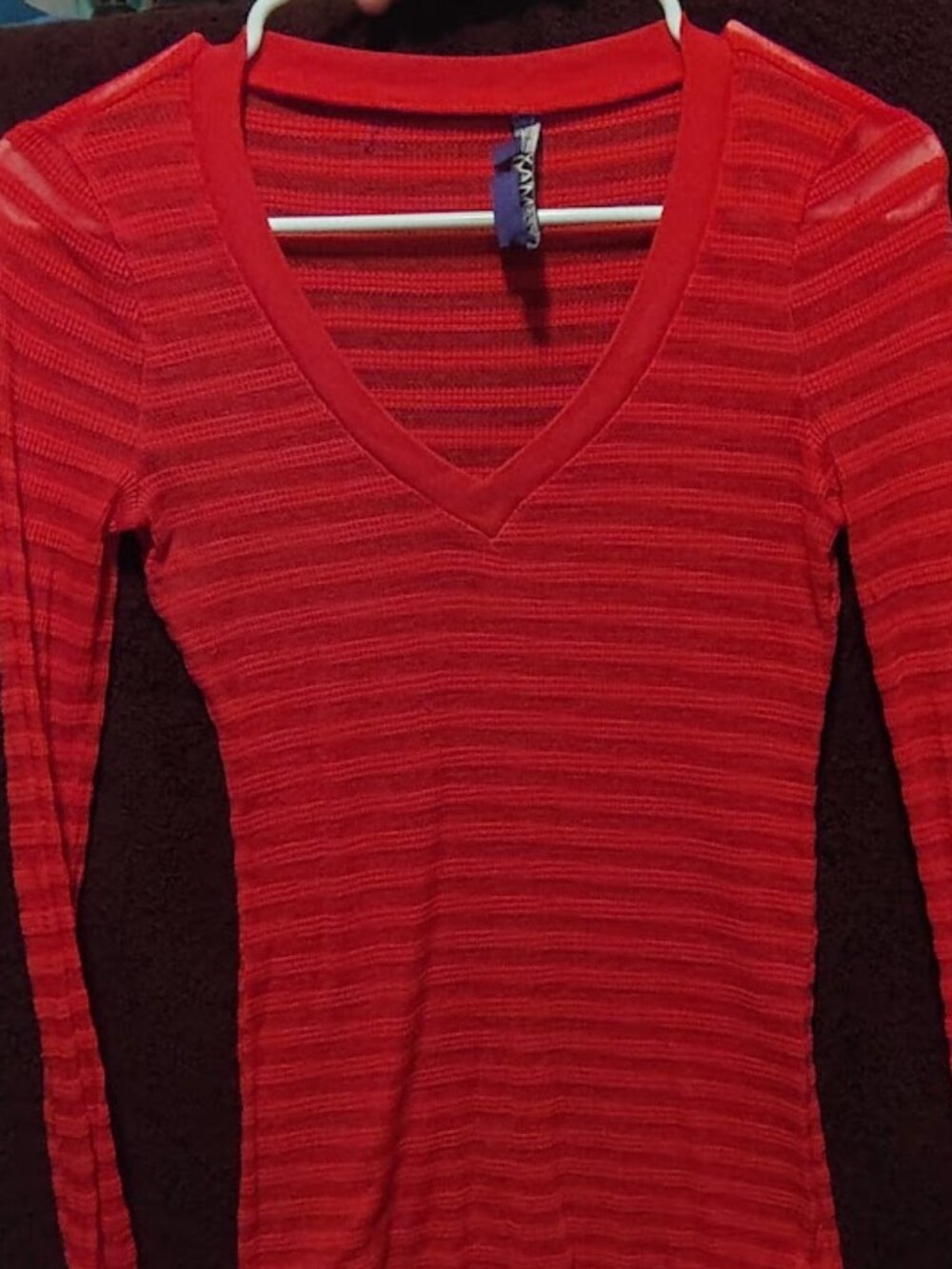 Women's 'Miley Cyrus' Sheer Long Sleeve V-Neck Shirt Size Large